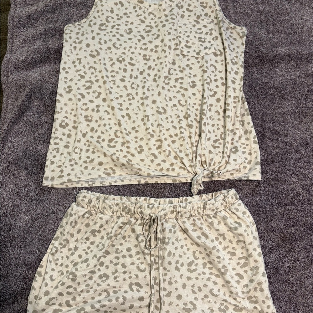Leopard Print Pajama Set - Cream